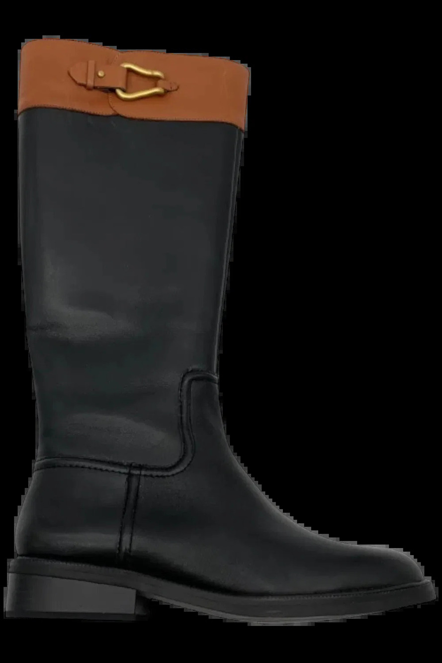 Vince Camuto Medium Calf Leather Riding Boots Andalian Blck/Carmel - Medium